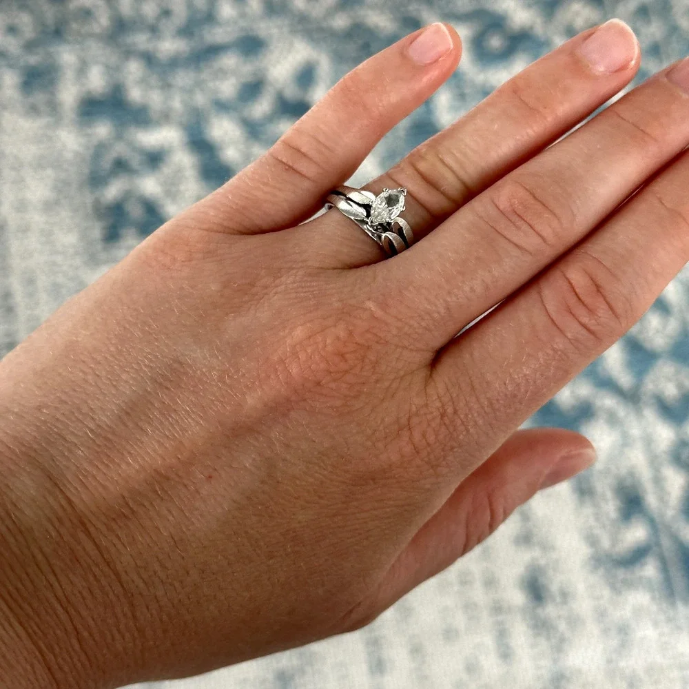 14K White Yellow Gold Natural Marquise VS Diamond Engagement Band Ring Size 6.25